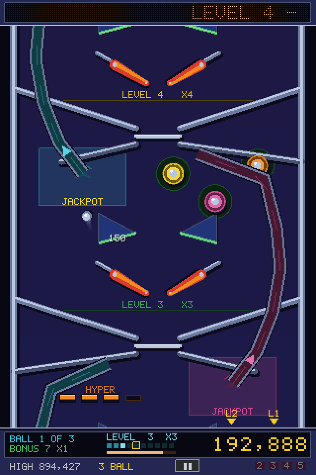 Triple ball across two levels of the table